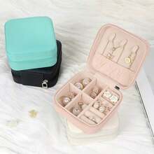 Travel Jewelry Case Bridesmaid Gifts Box,3 Pack Small Jewelry Box Mini Jewelry Organizer,PU Leather Portable Earring Storage Box For Women Girls Bridesmaid Proposal Gifts - Hồng - Xem 2