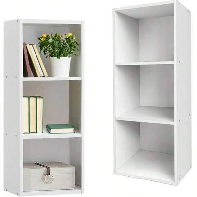 LMstarz 3 Tier Compact Bookcase And Shelving Unit, Freestanding Storage Cabinet, Open-Fronted Bookcase, Suitable For Home Offices, Living Rooms And Bedrooms, White