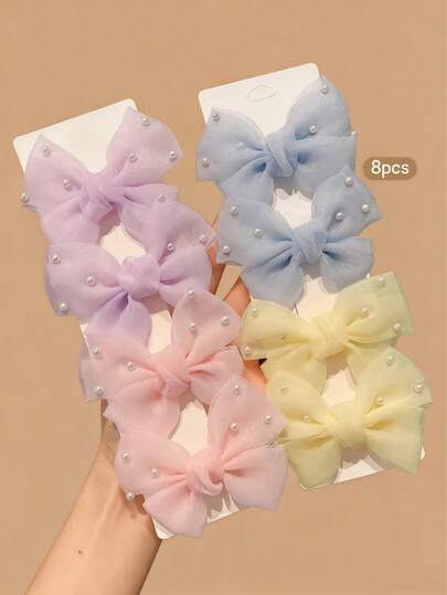 8 件可爱蝴蝶结发夹，适合日常使用