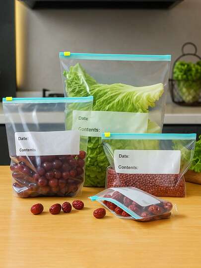 10/15/20pcs Reusable Airtight Food Storage Bags, Freezer Bags, Resealable Ziplock Bags For Refrigerator, Fridge, Freezer, Food Organization,