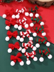 5 pièces/15 pièces Ensemble de pinces à cheveux avec nœud et pompon colorés pour filles, convient pour la décoration et les cadeaux de Halloween