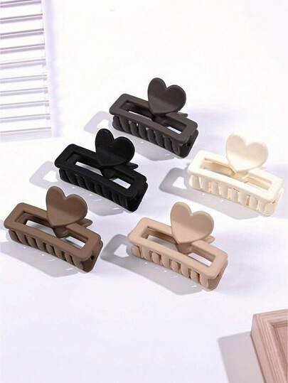 5pcs Elegant Heart-Shaped Rectangle Hair Clips - Matte Finish, Small Size, Plastic Material, Retro Style, Suitable For Valentine's Day Or Daily Use, Valentine's Day Accessories | Elegant Hairstyle | Plastic Claw Clips,Fall,Hair,Hair Accessories,Accessories,Hair Accessories For Women,Travel,Hair Accessories,Accessories Women,Hair Accessory,Hair Accessories Women,Hair Tools,Hair Stuff,Stuff,Beauty Accessories,Gifts,Travel,Gifts For Women,Hair Stuff,Stocking Stuffers