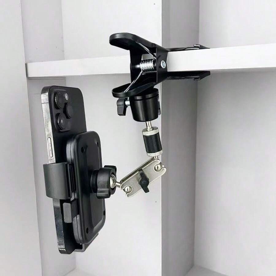 1 pieza Soporte de escritorio para teléfono con abrazadera universal y cabezal esférico, de metal, para transmisión en vivo perezosa, de 360 grados, para mesita de noche