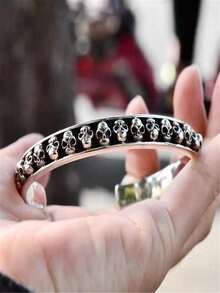 Gothic Style Skull Punk Bracelet, Vintage Alloy Open Cuff Bracelet, Handmade Jewelry Party Favorite