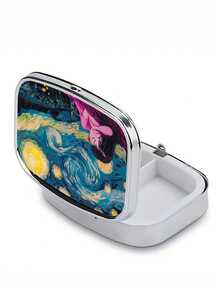 2-Compartment Square & 3-Compartment Round Pill Box, Portable Pocket Or Wallet Sized Decorative Metal Medicine/Vitamin Storage Box, Unique Gift (Starry Night, Puppy) - Multicolor - View 4