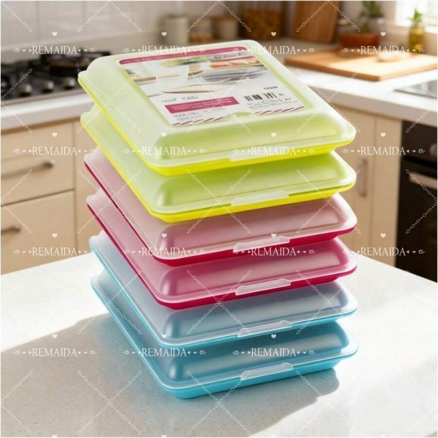 Set Of 3/6 Cold Cuts Holders With Lid, Stackable Lunch Boxes For Food Preservation, Reusable Containers For Cheese, Ham, Cold Cuts And Sausages, Fresh System, Assorted Colors - Nhiều màu - Xem 1
