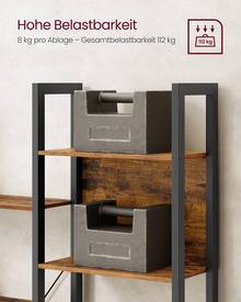 Bücherregal, Standregal mit 14 Ablagen, Regal mit Metallrahmen, für Wohnzimmer, Arbeitszimmer, Büro, Industrie-Design, 24 x 128 x 166 cm - Vintagebraun-Tintenschwarz - Übersicht 5