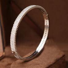 1pc Fashionable & Elegant Zirconia Studded Narrow Bangle Bracelet, Suitable For Daily Wear, Parties And Formal Events