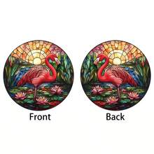 1 pieza Efecto de pintura de flamenco de vidrio colorido, decoración redonda de acrílico, adecuada para dormitorio, porche, baño, decoración de pared de oficina - Acrílico-redondo - Ver 9