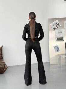 SQUALO Women's Blue Washed, Ripped, And Distressed Effect Jeans Street Style - Black - View 2