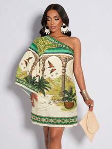 AIJ Amarilo 女士热带雨林印花流苏下摆休闲连衣裙，适合日常通勤和度假穿着，新款春夏花卉印花连衣裙，优雅时尚 - 綠色 - 查看 4