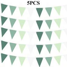 1 pieza/2 piezas/3 piezas/5 piezas Decoraciones de fiesta verde salvia Banderines de tela triangulares de color verde aguacate Banderines, guirnaldas y serpentinas para cumpleaños, boda, baby shower, selva, verano, golf, Navidad y fiestas al aire libre