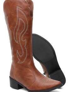Women's Country Western Embroidered Mid-Calf Texan Boot - Lạc đà - Xem 4
