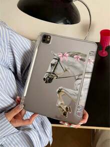 1pc Totem White Horse Dual-Sided Acrylic Transparent Crystal Backboard Shockproof Sleep/Wake Tablet Case, Compatible With IPad/Tablet,Compatible With IPad 10th Generation, IPad 10.2/Mini6/Mini7/9.7inch, Tablet Case Compatible With Samsung Galaxy Tab A9 Plus,Great Holiday Gift,Fashionable And Simple Pattern. - Multicolor - View 3