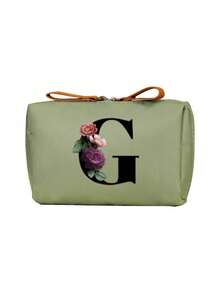 Geantă cosmetică elegantă cu monogramă, geantă de toaletă portabilă pentru femei, geantă de ruj, portofel pentru monede, geantă de depozitare pliabilă ușoară, geantă cosmetică, geantă de călătorie, geantă de depozitare portabilă, capacitate mare, cu mâner, multifuncțională, poliester durabil cu închidere cu fermoar, lavabilă la mașină, potrivită pentru naveta zilnică, călătorii de afaceri, vacanțe, poate fi oferită prietenilor, membrilor familiei ca un cadou grijuliu, cadouri de Crăciun, Halloween.