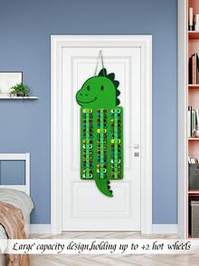 1PC Dinosaur Shaped Car Organizer, Kids Wall Hanging Toy Storage For Matchbox Cars, Green Felt Race Car Display Holder, Nursery Playroom Wall Decor With Individual Pockets.