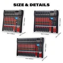6/8/12/16 Channel Mixer Audio Console, Professional Music Mixer DJ Mixing Board With Reverb Bluetooth MP3 Player 48V Phantom Power Supply USB Recording For Studio Karaoke Live Performance - 查看 11
