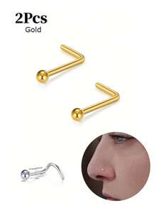 2 piezas Anillos y pendientes para la nariz de acero inoxidable, joyería de perforación de nariz con bola de 2MM para mujeres