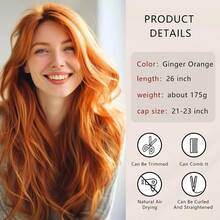 DLong Ginger Orange Wavy Wig For Women 26 Inch Middle Part Curly Wigs Lace Hairline Wigs Synthetic Fiber Wigs For Daily Party Use Ginger Orange10 - 薑橙 - 查看 5