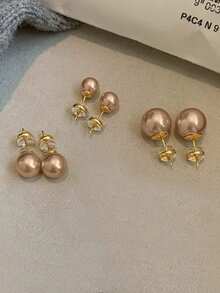 Set de 3 cercei minimalisti vintage cu perle artificiale aurii, set de cercei eleganți și versatili, potriviți pentru ținutele zilnice și de sărbători ale femeilor