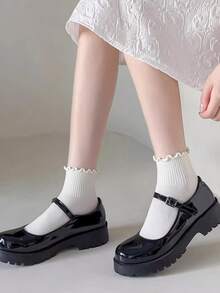 Ruffles Ankle Socks Women Lolita Cute Kawaii Korean Stocking Girl Spring Black White Middle Tube Japanese Sox - Black and White - View 8