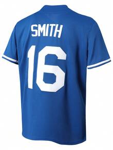 Atonmore Camiseta de béisbol azul casual de hombre, camisa deportiva con botones y bordados para entrenamiento y partidos