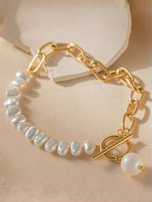 1 pieza Brazalete con colgante de cuentas con cierre de palanca, versátil para uso diario de mujeres, fiestas, accesorio de joyería resistente al agua, regalo para vacaciones