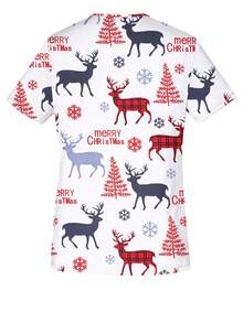Women's Christmas Dear Print Spring & Summer V-Neck Scrub Short Sleeve Nurse Uniform Tops With Pockets For Women,Fall Clothing Oufits - White - View 3