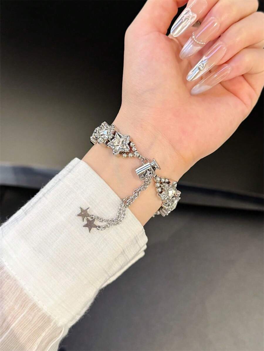 星多巴胺钻石镶嵌手链表带适用于 Galaxy Watch 7/6/5/4 表带 40 毫米 44 毫米 47 毫米 46 毫米 41 毫米、Galaxy Watch 5 Pro 45 毫米、Galaxy Active 2、Galaxy Watch 3、18/20/22 毫米，兼容 HW Watch 5/4/3/2/1 和 GT5/4/3/2，以及 HW Watch Fit3/Fit4 和 HW Band 8/9/10NFC - 銀色 - 查看 1