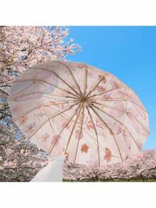 1pc Ink Painting Style Inner & Outer Printed High-End Sunshade Umbrella, UV Protection, Suitable For Outdoor Travel, Dual Use For Sunny And Rainy Days