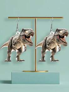 925 Silver 2D Flat, 1 Pair Of Cute And Charming Cartoon Dinosaurs, Earrings Pendant Earrings, Suitable For Women's Christmas Clothing, Christmas Gifts, Women's Autumn And Winter Jewelry, Fashionable Pendant Earrings - Autumn Design, Stainless Steel Hooks, Very Suitable For Thanksgiving And Holiday Shoppers