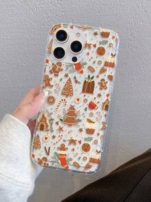 1 pieza Elemento navideño de hombre de jengibre, Funda protectora de teléfono TPU transparente a prueba de golpes, adecuada como regalo navideño compatible con Apple iPhone XS/XS Max/XR/11 12 13 14 15 16 Pro/Pro Max/14 15 16 Plus/17, unisex, también para teléfonos Samsung