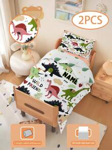 2PCS 100% Polyester Personalized Customization Customized Cartoon Dinosaur Theme Bedding Set Double-Faced Printing Customized Bedding Set(1 Single-Sided Printed Pillowcase+1 Double-Sided Printed Duvet Cover), 3D Two Sided Printing Anime Cartoon Children'S Bedding Set For Boys And Girls - Multicolor - View 4