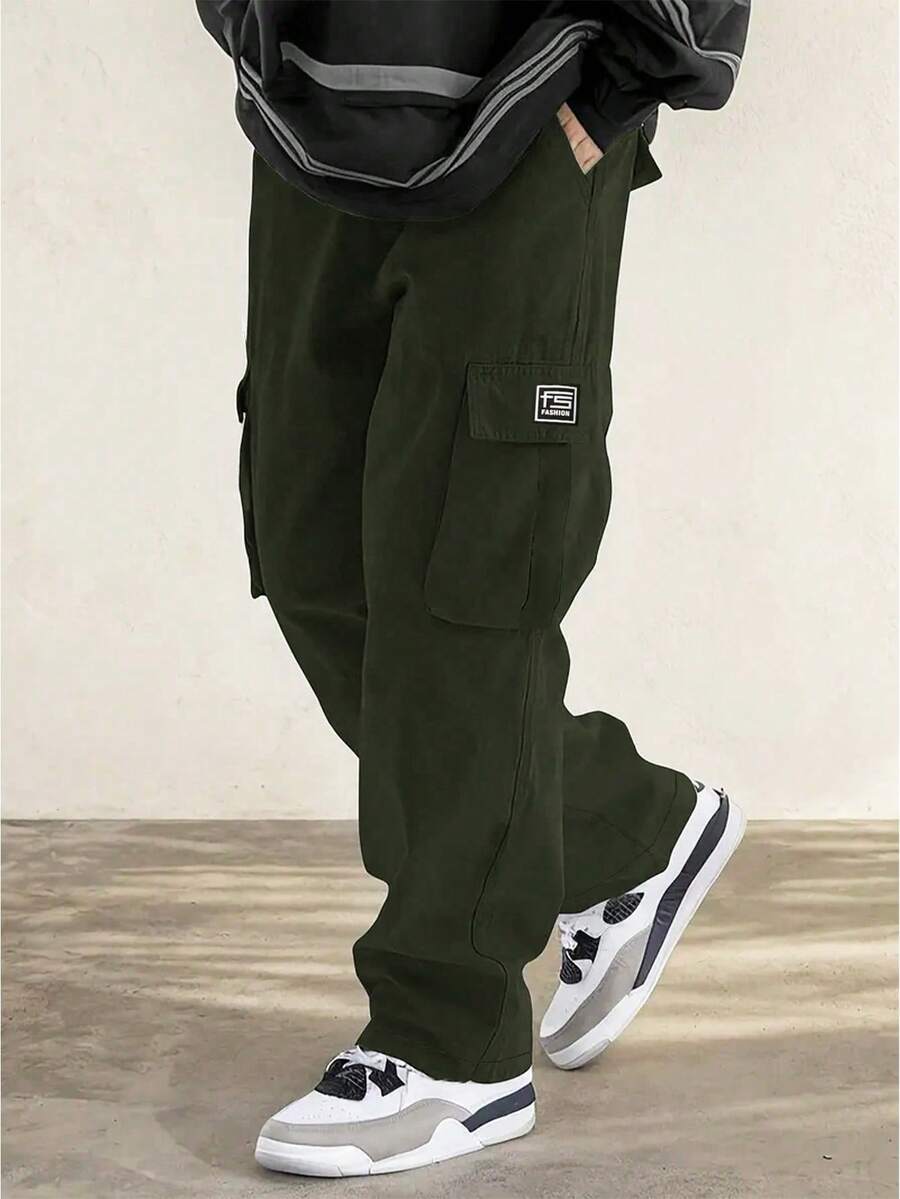 Pantaloni cargo casual da uomo, pantaloni da lavoro alla moda per esterni, primavera - Verde militare - Visualizzare 1