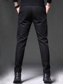 Men's Black Casual Pants, Wrinkle-Resistant, Four-Way Stretch, Slim Fit, Straight Leg, Business, Spring & Autumn New Style