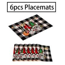 2/4/6pcs Christmas Happy Placemats, Gray Gnome Fantasy Snow Tree Branch Design Rectangular Placemats, 12x18 Inch, Suitable For Kitchen, Dining Room, Coffee, Party/Wedding Decor, Seasonal Winter Christmas Table Mats, Home Dining Table Decor, Party Decor, Christmas Decor, Holiday, Dining, Home Decor
