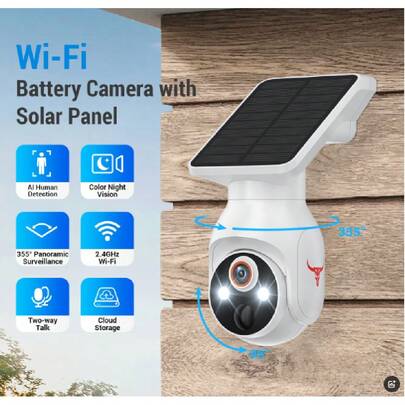 Low Power Solar Powered PTZ Camera, Wit Security Outdoor Wireless WiFi Night Vision Intercom Cloud Storage, Camera Battery 365 Degree Full Remote Monitoring