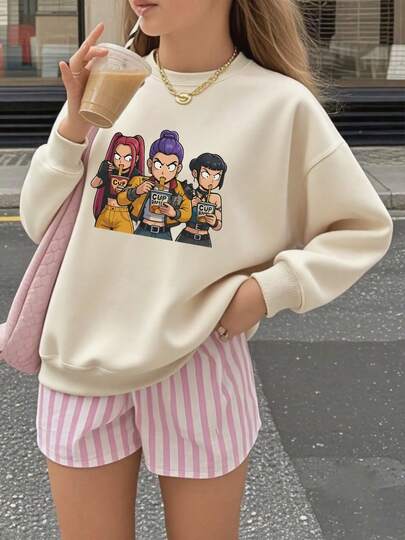 Sudadera informal con cuello redondo y estampado gráfico para niña preadolescente, otoño/invierno