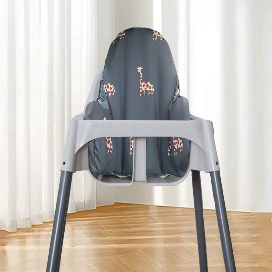 Almofada para encosto de cadeira alta de bebê, 1 peça, estampa de cavalo e girafa de madeira, design de espessura ajustável, assento confortável, instalação portátil, serve para várias cadeiras altas, adequada para a hora das refeições do bebê