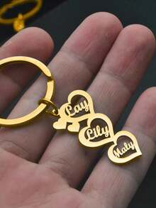 1pc Customized Multi-Heart Shaped Name Keychain, Stainless Steel Accessory, Personalized Family Member Name Keychain, Family Gift, Father's Day Gift, Graduation Gift, Couple Gift, Friendship Gift - Multicolor - View 3