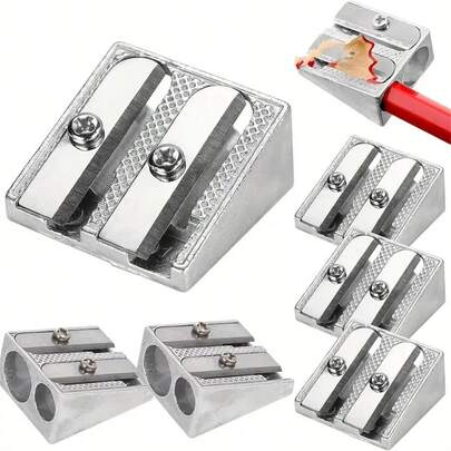 4/8 peças Apontadores de lápis de metal portáteis premium - Design de cunha, apontadores criativos de liga de alumínio com dois furos, com 2 furos para afiação eficiente, perfeitos para projetos escolares, de escritório e de arte, fáceis de usar e limpar