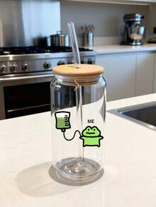 500ml/16.91oz 抹茶和咖啡玻璃吸管饮具；大容量冰抹茶吸管杯，罐形饮料吸管杯 - 送给朋友的最佳礼物选择！ - 彩色 - 查看 15