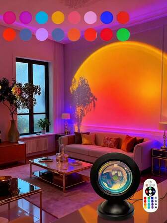 USB Sunset Projection LED Lamp With Remote Control, RGB Sunset Projection Light, Home Bedroom Living Room Decor Lamp, Party Selfie Lighting Fixture/Halloween Christmas Wedding Decoration Light, Gift For Women, Girlfriend, Best Friend