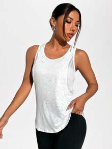 SHEIN Sports 女士圆领网眼运动背心，女士网球装健身背心 - 白色 - 查看 7