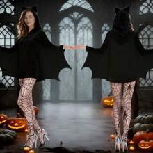 1 件万圣节成人女式蝙蝠翼披肩服装，涤纶 - 黑色 - 查看 8