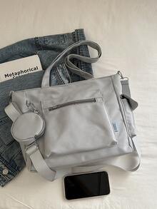 这款时尚多功能纯色大容量单肩包采用PU材质，并配有小钱包。这是一款时尚前卫的女士休闲单肩包，适合日常出行、通勤、购物等各种场合，也可作为礼物赠送亲朋好友。 - 灰色 - 查看 7