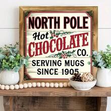 1pc Christmas Wooden Decor Hanging Ornament, Charming North Pole Hot Chocolate Wooden Sign - Christmas Country Farmhouse Wall Art For Kitchen, Bathroom, Bedroom And Office | Perfect Housewarming Or Christmas Gift, North Pole, Hot Chocolate, Vintage, Rustic Wall Art, Home Decor - Multicolor - View 3