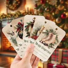 50 قطعة من علامات الهدايا الفاخرة للعيد المجيد مع حبل الكتان - ملصقات عطلة لتغليف الهدايا، أكياس الحلوى، ديكورات الحفلات - علامات هدايا معلقة، إكسسوارات عيد الميلاد، ديكورات عيد الميلاد، بيجامات عيد الميلاد، هدايا عيد الميلاد، ديكور عيد الميلاد