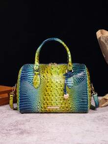 Women's Handbags, Colorful Crocodile Pattern Boston Bags,  Women's Handbags - Fashionable Contrast Color Crocodile Pattern Women's Bags, Exquisite Handbags And Messenger Bags - Vàng + Xanh lam - Xem 3