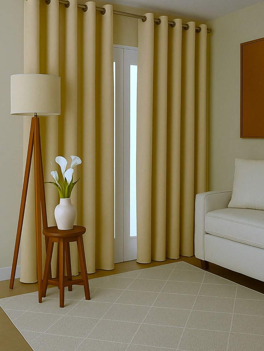 Blackout Curtain Without Voile Blocks Light Eyelets Chrome Large Living Room Office Bedroom - Màu be - Xem 1